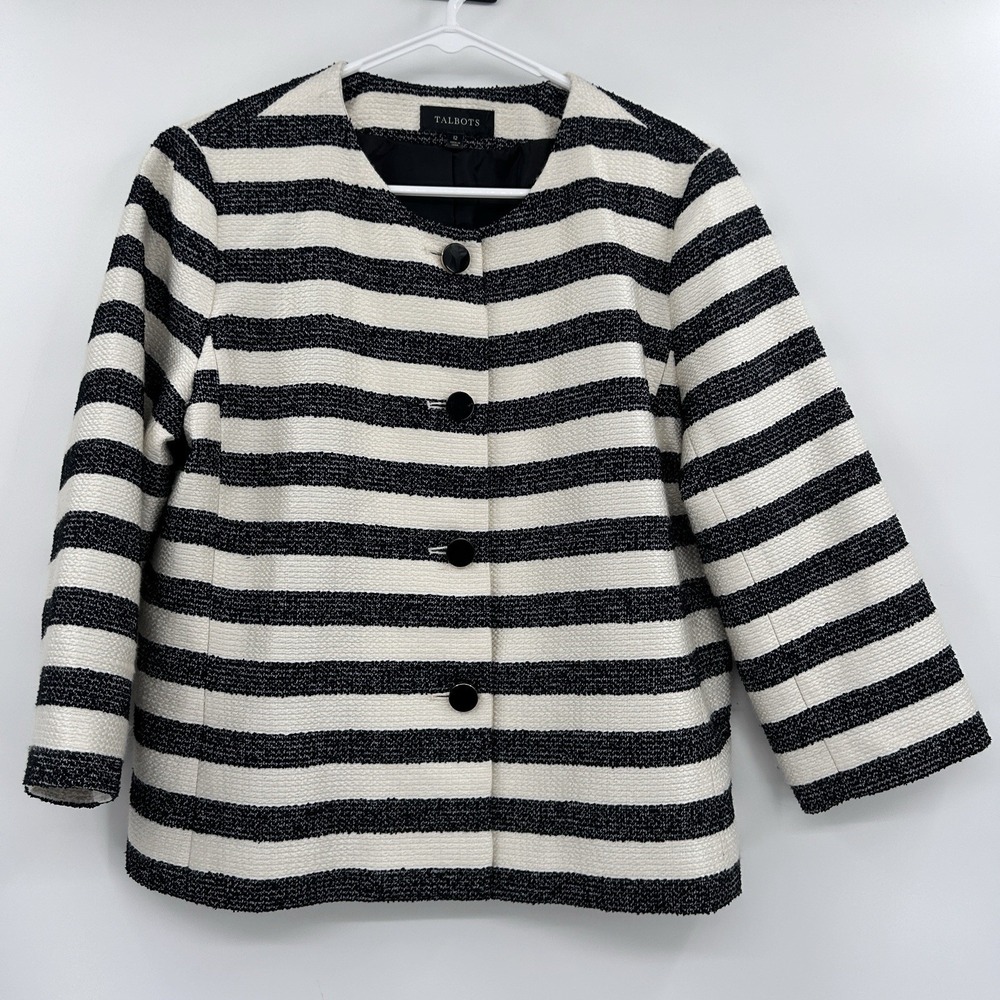 Talbots Womens Striped Blazer Jacket Size 12 Preppy Career Office Tweed Knit